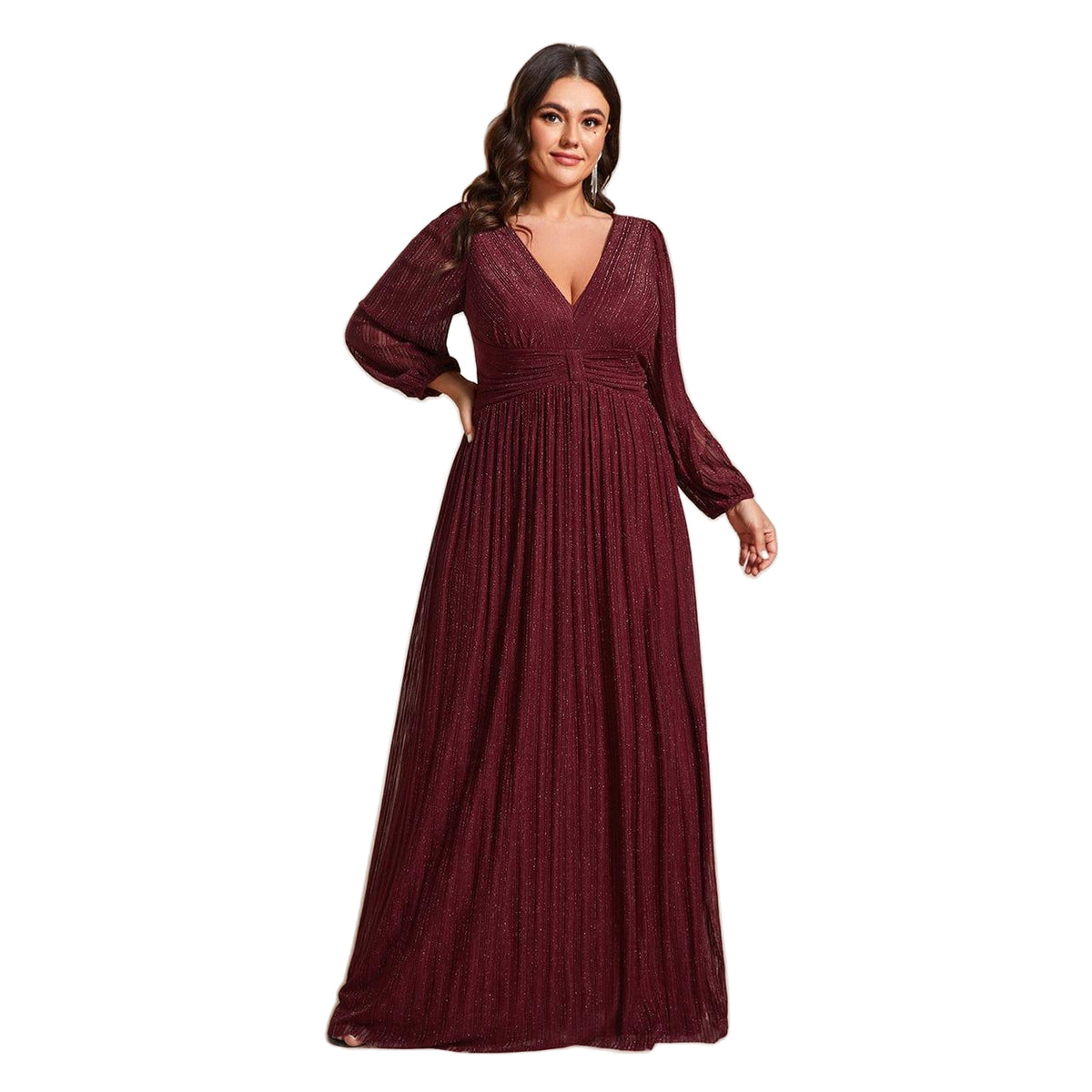 Plus Size Dazzling Empire Waist See-Through Long Sleeves A-Line Evening Dress