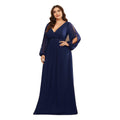 Stylish Plus Size Chiffon Formal Evening Dresses with Long Lantern Sleeves