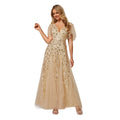 Shimmery Ruffle Sleeves Maxi Sequin Evening Dress