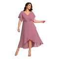 Plus Size V-Neck Chiffon Bat-Wing Sleeve A-Line Waist Applique Formal Dress