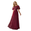 Women's A-Line Sequin Leaf Maxi Prom Dress with Sleeves