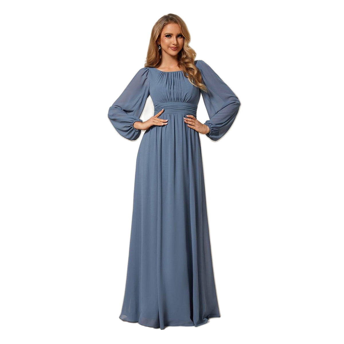 Long Sleeve Chiffon A-Line Empire Waist Formal Dress