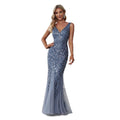 Women's Double V-Neck Fishtail Sequin Evening Dress